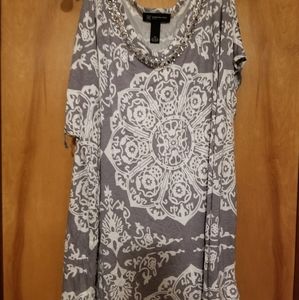 INC short sleeve cut out shoulder top with beading